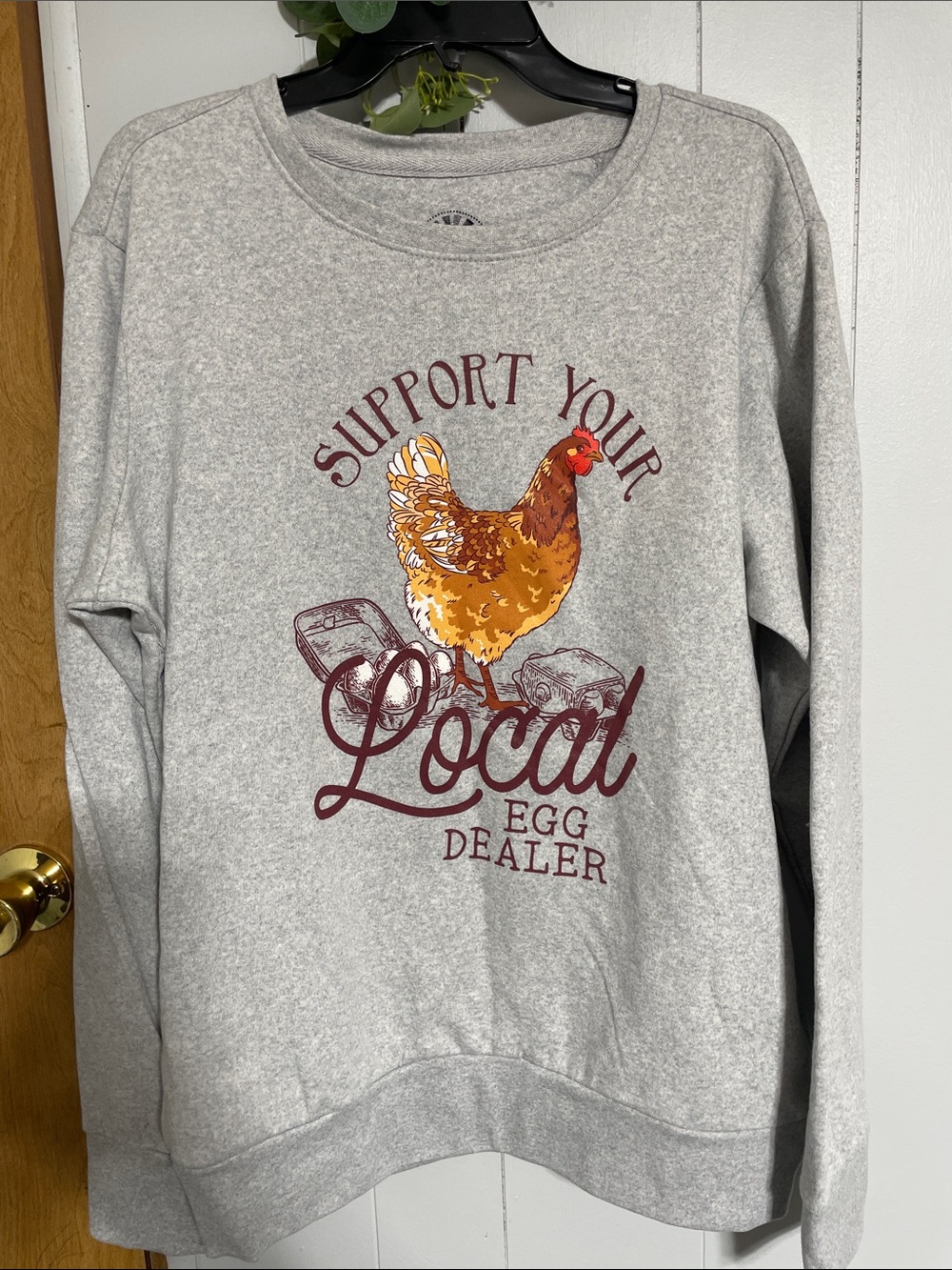 Women's Crewneck Sweatshirt - Gray with Chicken Graphic